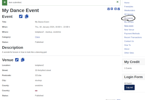 Menu My Events